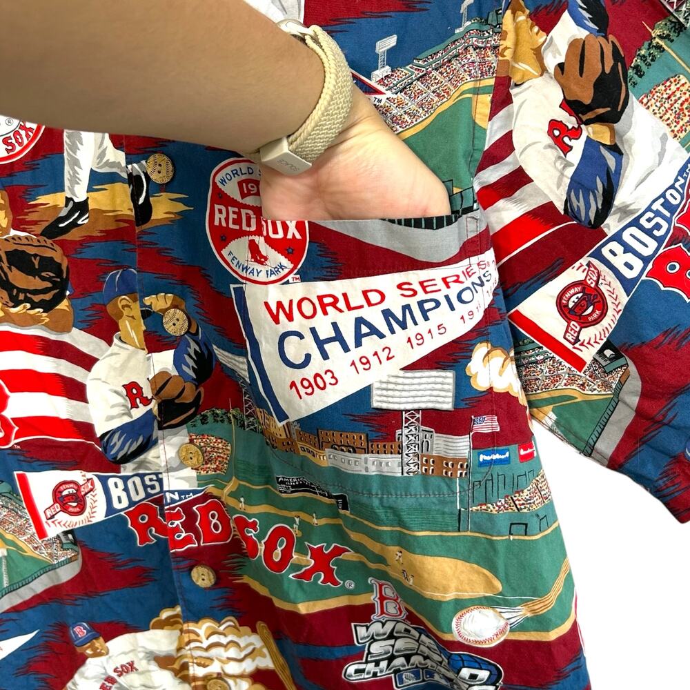 Reyn Spooner Red Sox Scenic Button Up Hawaiian Shirt Vintage Mens Sz S Red Y2K - Picture 5 of 6